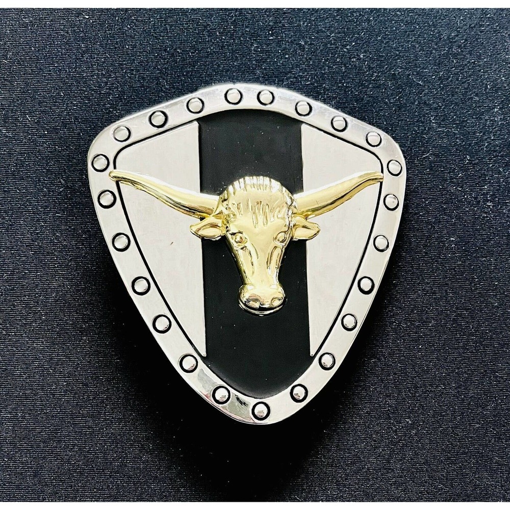 Longhorn Silver Shield Black Band Metal Belt Buckle